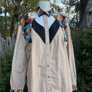 Vintage 90s Western Colorful Patchwork Button-Up Shirt